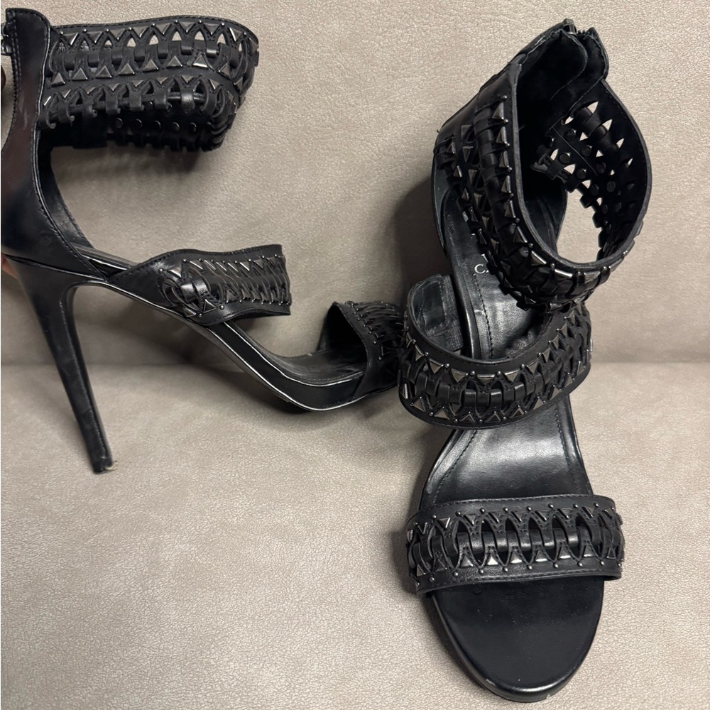 Vince Camuto Black Stiletto Heels with Intricate Cutout Design